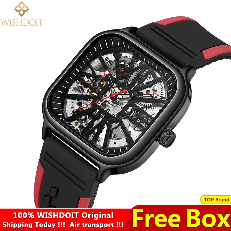 WISHDOIT Men's Watches Mechanical Top Brand Fashion Sports Luxury Military Leather Clock Stainless Steel Waterproof Luminous