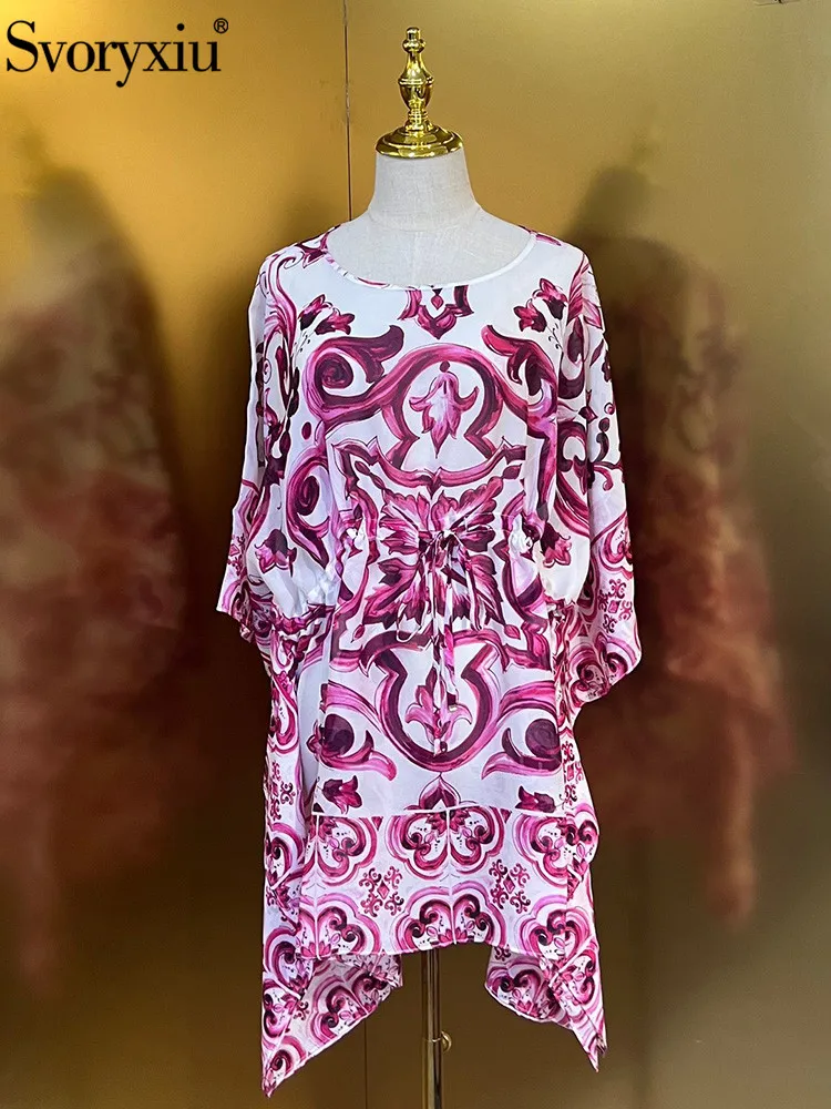 

Женское мини-платье на завязках Svoryxiu, разноцветное платье с винтажным принтом, рукавами «летучая мышь» и эластичным поясом на лето 2019