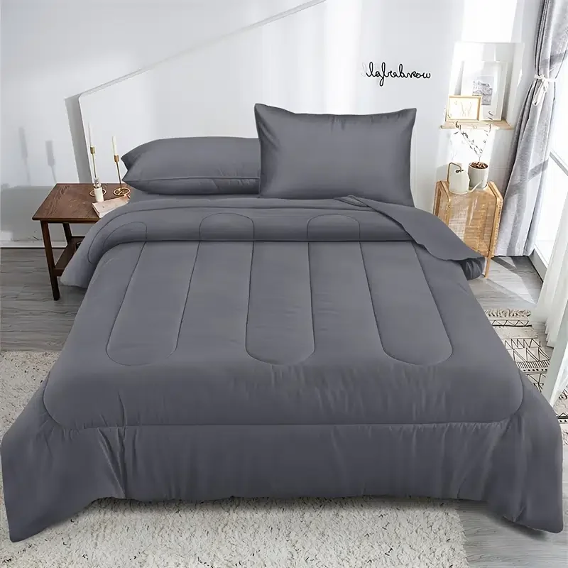 

Комплект мягкого одеяла (1 одеяло + 1/2 наволочка), постельное белье белого и серого цвета, двуспальный полный королевский комплект
