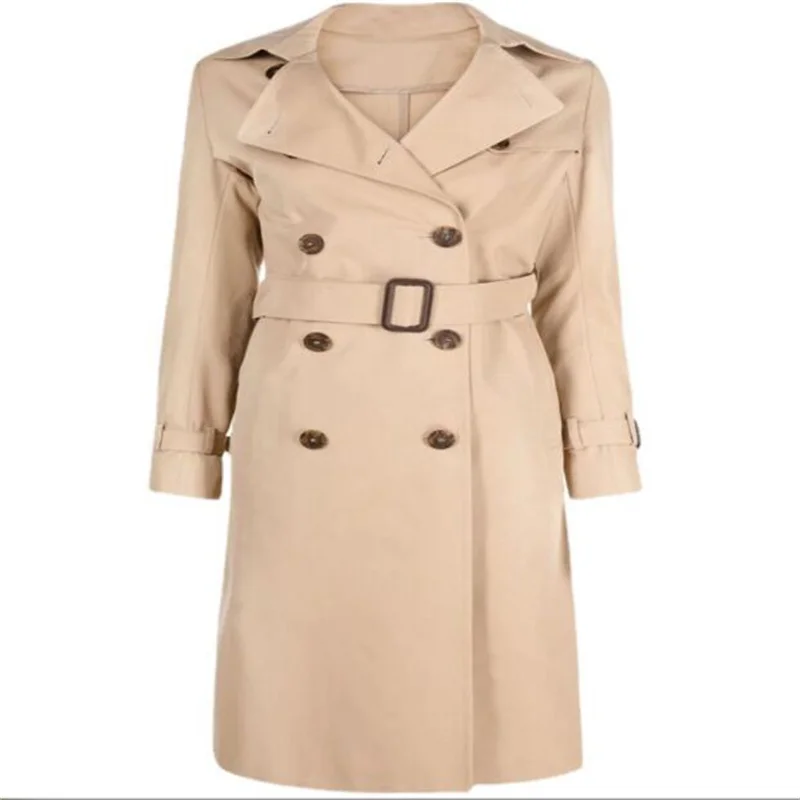 Fake two-piece trench coat womens spring autumn new suit lapel double-breasted lace-up slim mid-length rear split beige معاطف تر