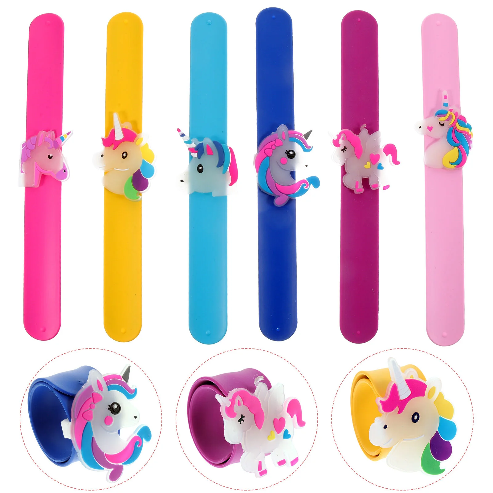 

6 Pcs Wrist Bands Bracelets Funny Kids Slap Unicorn Style Animal Party Favors Silica Gel Light Child