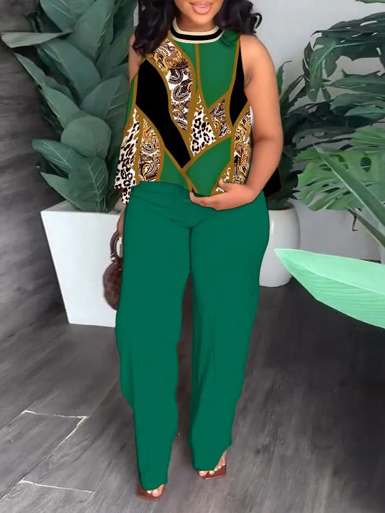 

Женский комплект из топа без рукавов и брюк с высокой талией, элегантный повседневный костюм для работы в уличном стиле, комплект из 2 предметов, лето 2023