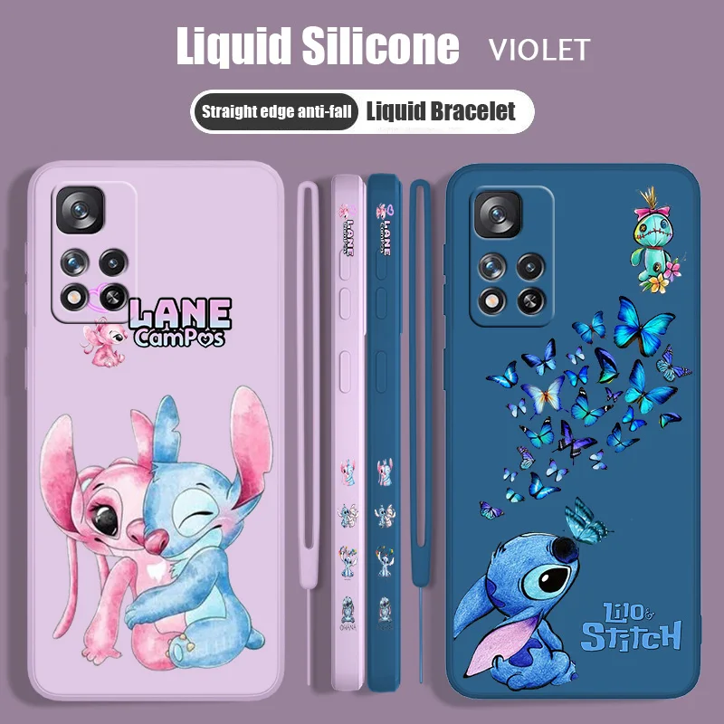 

Disney Stitch Butterfly For Redmi Note 12 11T 11S 11E 10S 10T 10 9S 9T 8 Pro Plus Lite Max Liquid Left Rope Phone Case