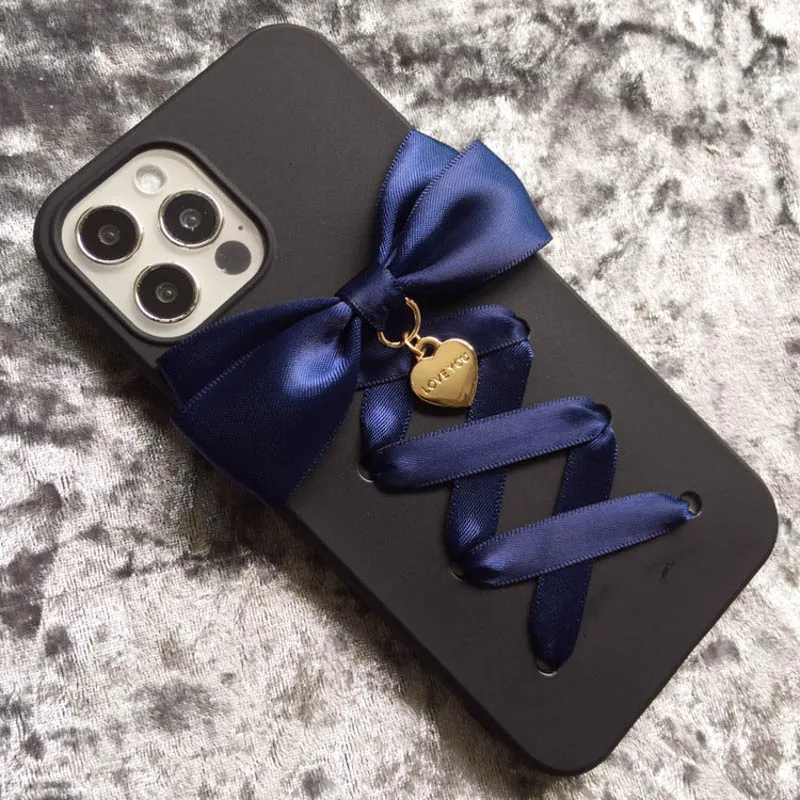 Чехол для телефона Harajuku Y2k Lolita Girl с 3D лентой и бантом для iPhone 16, 15 Pro Max X XS XR Galaxy, черный глянцевый мягкий чехол (art.: 3920caedefc7c) - 3920caedefc7c