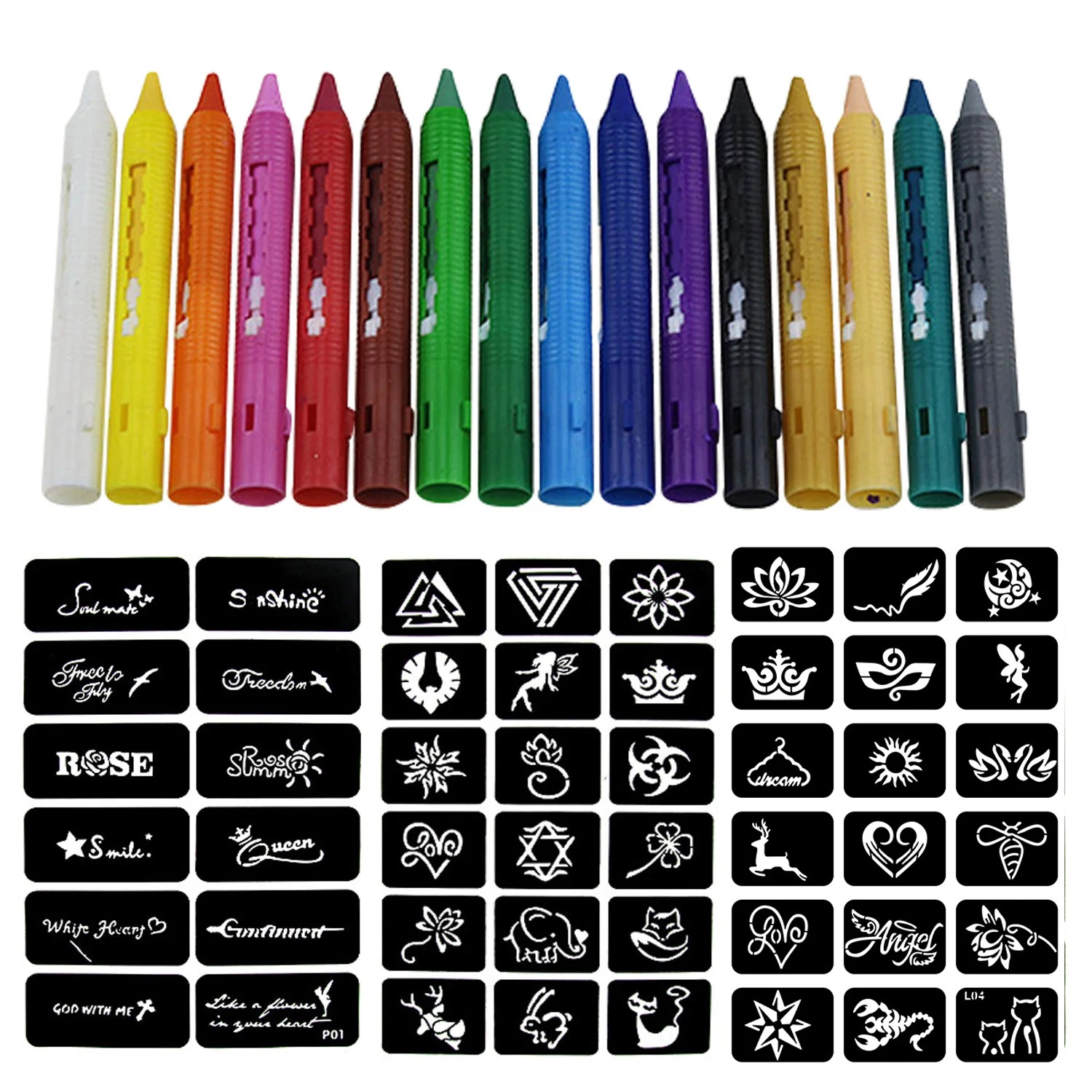 16 Цвета нетоксичные живопись для лица тела Crayon палочки с 3 листа типсов наклейки