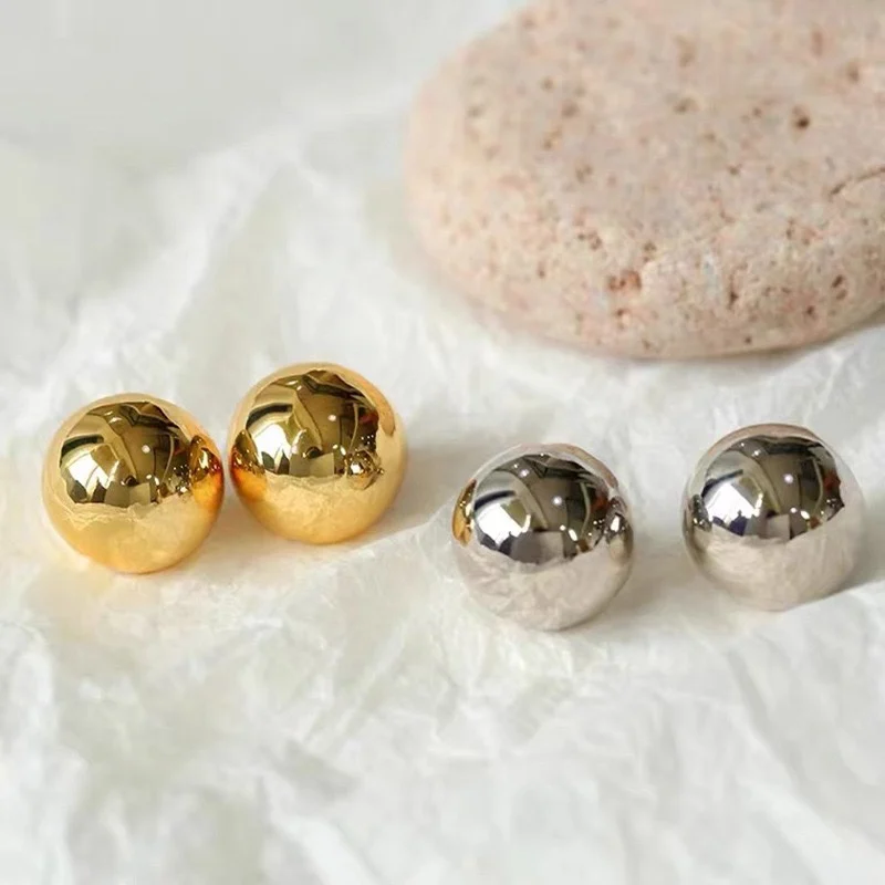 

Brass Retro Geo Half Ball Earrings Women Jewelry Punk Party T Show Gown Runway Trendy Korean Japan INS