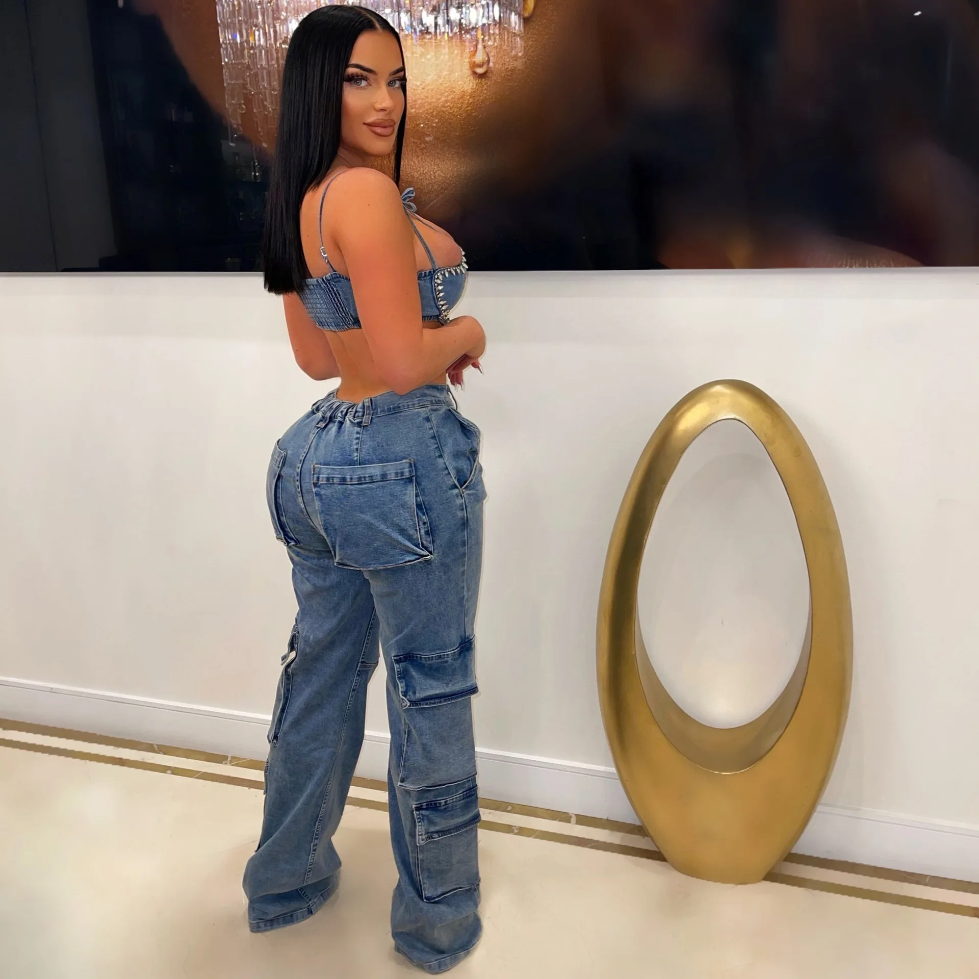 Fashion Pockets Button Straight Denim Pants Casual Y2K Matching Jeans Streetwear High Waist Jean Bottoms  Baggy Jeans Women 2023