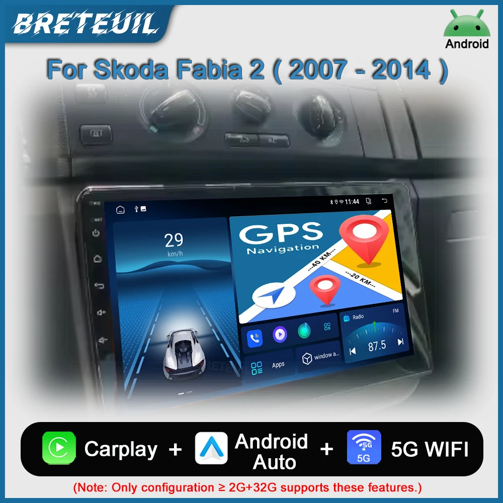 Фото Автомагнитола Android для Skoda Fabia 2 2007 2008 2009 2010 2011 2012 2013 2014 с навигацией, GPS, CarPlay, сенсорным экраном, интеллектуальной системой. №1