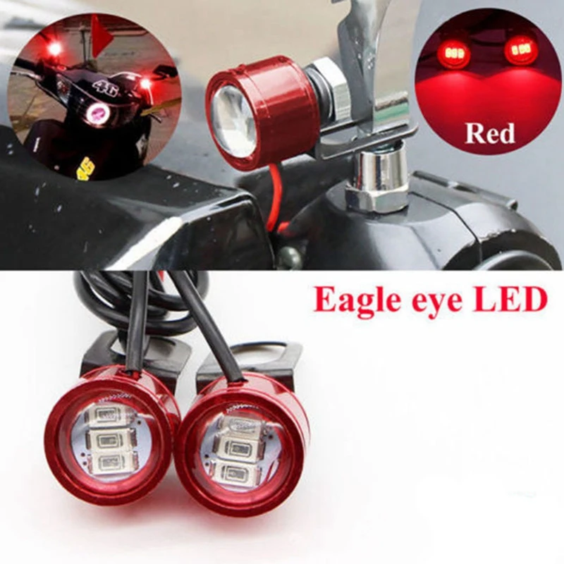 

2pcs Motorcycle Eagle Eye Flash 3 LED Light Fog lights Bright Driving Light Mini projector 12V Waterproof DRL Red Headlight