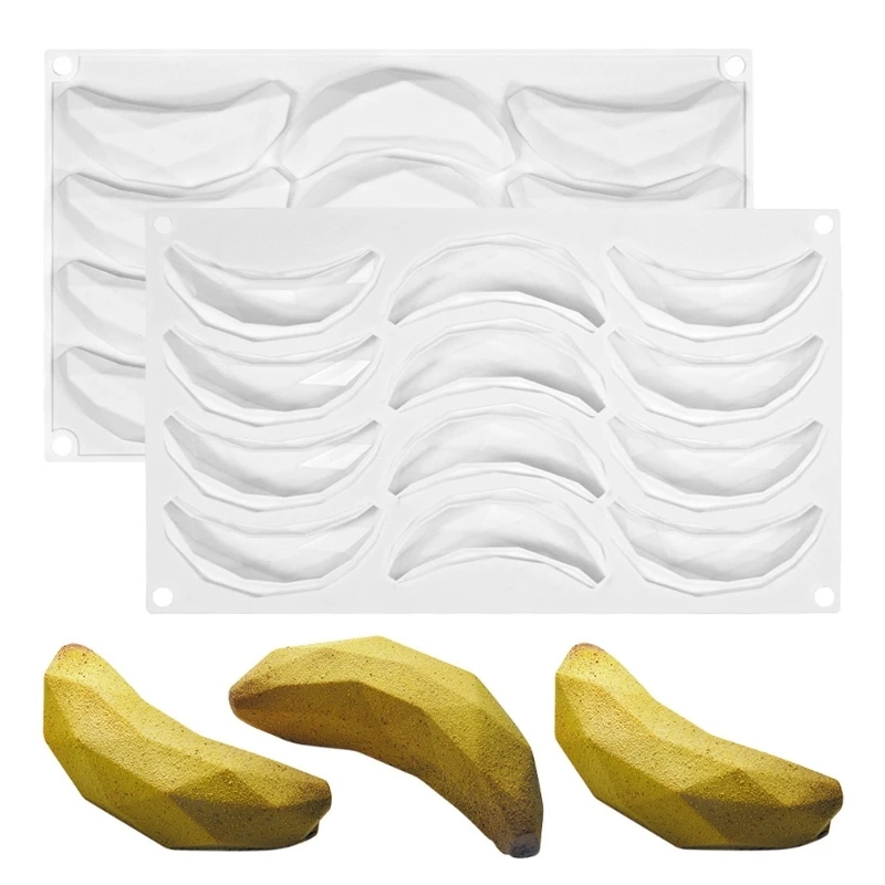 

12-Cavity Mini Banana Silicone Mold Mousse Cake Decorating Mold Baking Tool for Making Chocolate, Candy, Candle, Soap