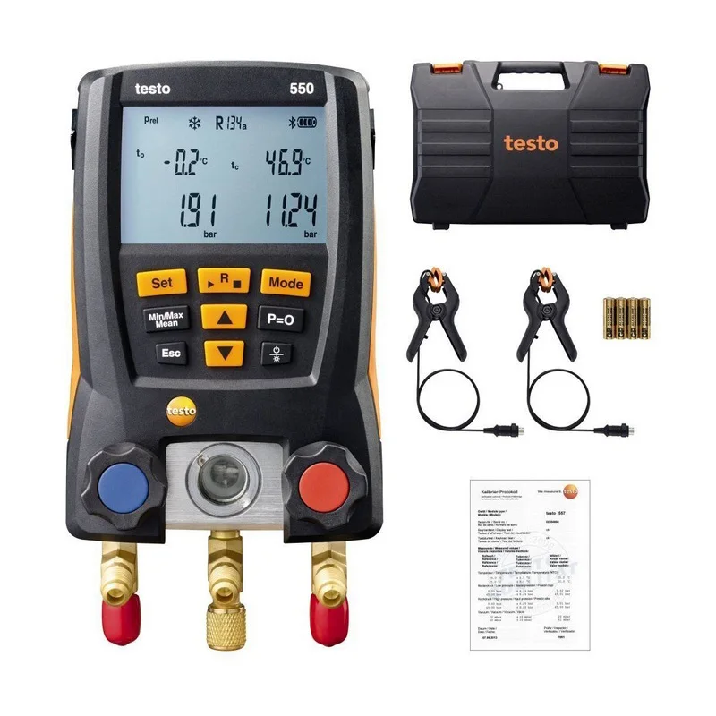 

Testo 550 Gauge Refrigeration Digital Manifold Electic with 2pcs Clamp Probes 0563 1550 Manometro Digital Refrigerant Meter Set