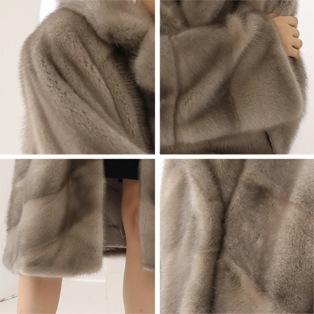 Women Winter Luxury Real Mink Fur Coat Female Genuine Leather Mink Coats Lady Turn-down Collar Lengthen Natural Fur Coat X-large