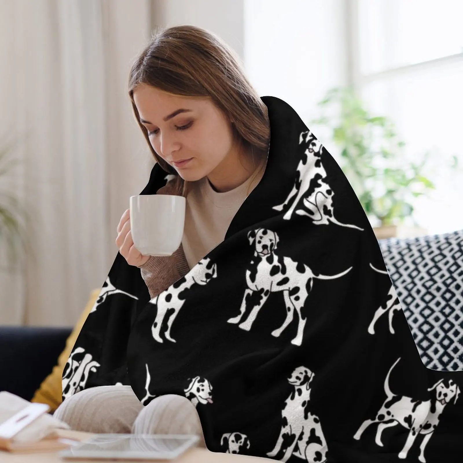 Далматинцы на черном! Одеяло Мягкие клетчатые декоративные кровати Гигантские