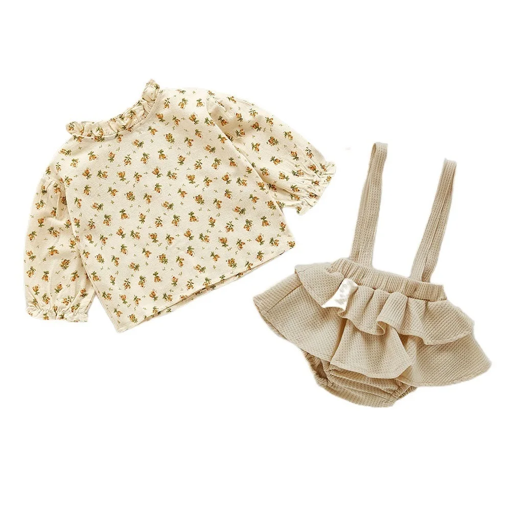 

2022 винтажный комплект одежды для маленьких девочек, летняя хлопковая блузка для девочек с цветочным рисунком, платье-комбинезон, весенняя о...