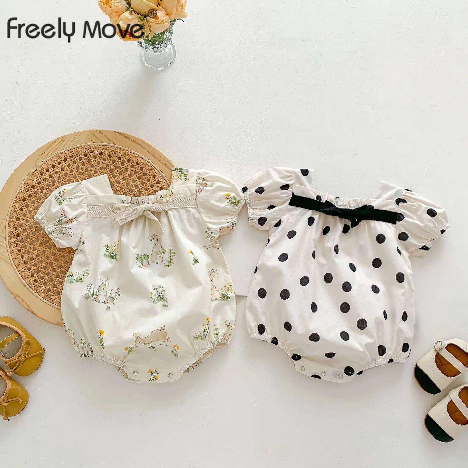 

Комбинезоны для новорожденных девочек на весну-лето комбинезон в горошек с бантом детский комбинезон с коротким рукавом детская одежда