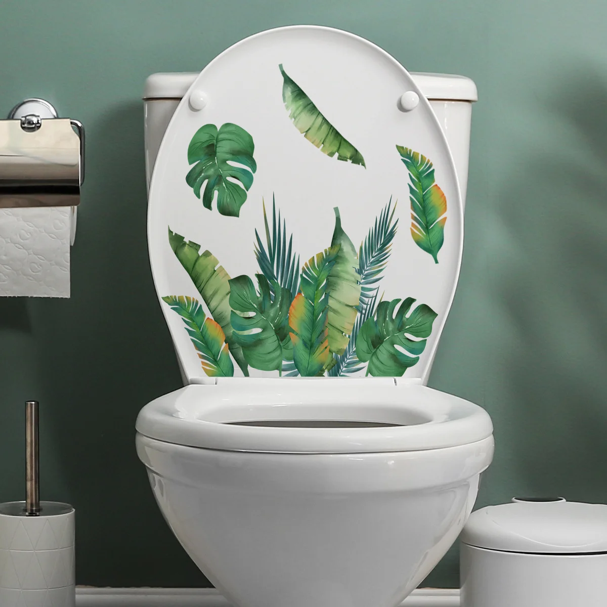 

1pcs Green Plants Leaves Wall Stickers Bathroom Toilet Cupboard Decor Decals Home Decoration Beautify Self-adhesive Wallpaper