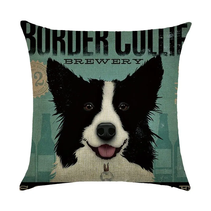 

Cartoon Dog Pillowcase Linen Bulldog Pillow Case Soft Throw Cover Waist Throw Pillowcases Home Decorative