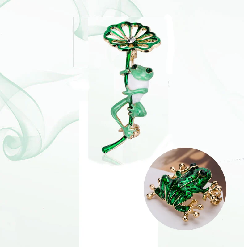 

Frog Brooch Cartoon Retro Animal Brooch Creative Enamel Painted Green Lotus Leaf Corsage Alloy Pin Fashion Jewelry Gift Popular