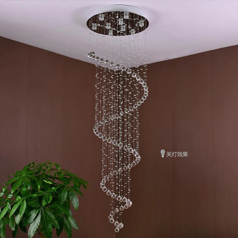 

Modern luxury stainless steel grand staircase long spiral crystal chandelier stairs raindrop chandelier room lighting fixtures