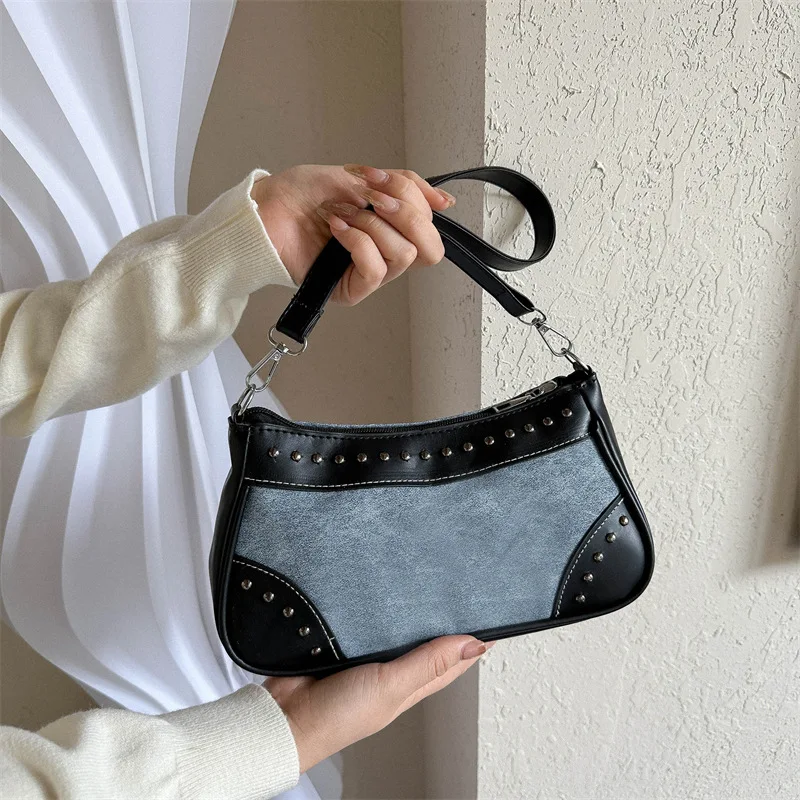 

Small Travel Vintage Female Bags for Women Trend 2023 Rivet Women's Bag Underarm Handbag Woman Tote Shoulder Luxury Designer