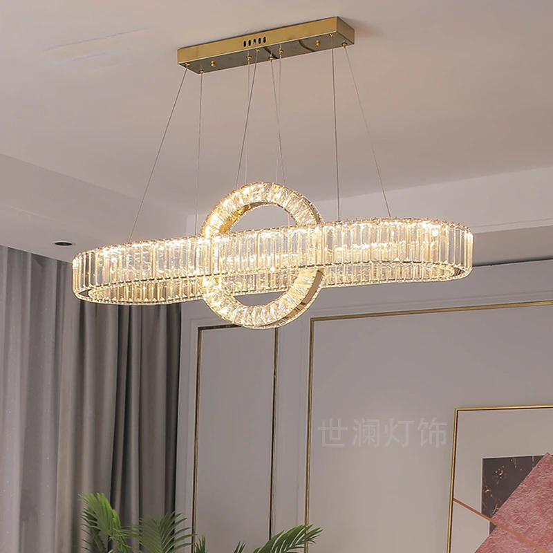 

Modern Oval Chrome Gold Steel Led Dimmable Pendant Lights Dining Room Crystals Hanging Lamp Adjustable Cable Suspension Lamp