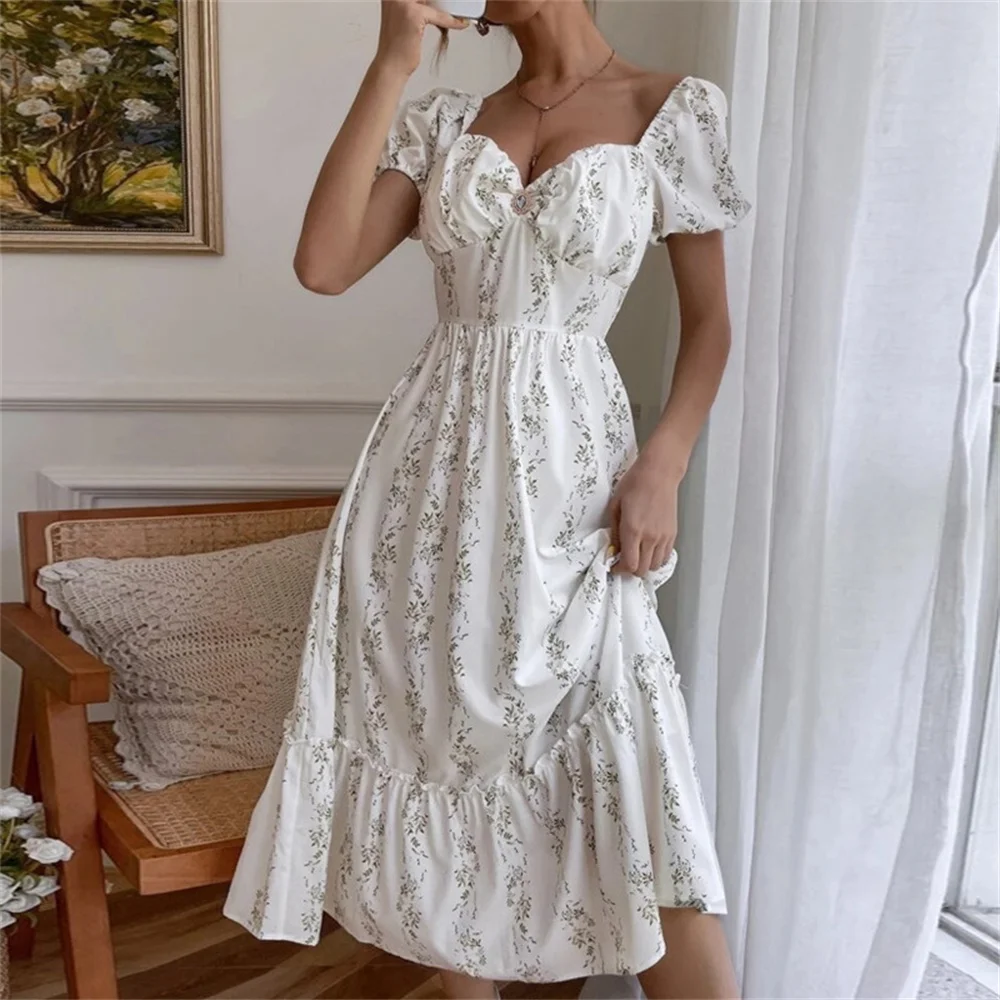 

Puff sleeve floral Elegant bodycon sexy Women's dress for women 2022 summer maxi party dresses woman robe femme ladies
