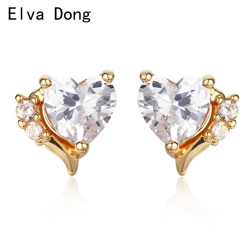 Милые маленькие белые серьги-гвоздики с фианитами в виде любящего сердца для