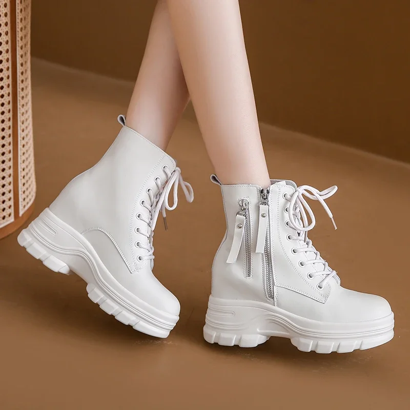 

Женские ботинки на шнуровке, повседневные кожаные ботинки с круглым носком, на платформе, роскошные короткие сапоги, новинка зимы 2023