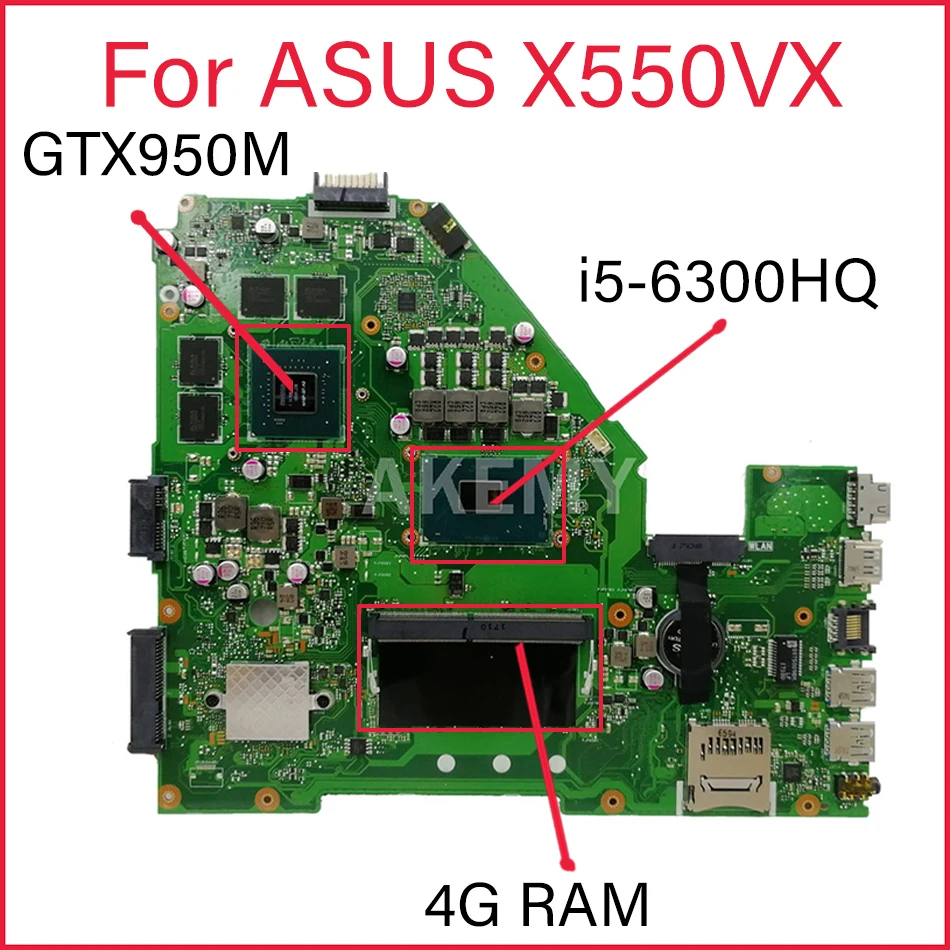 Материнская плата Akemy X550VX для ноутбука ASUS X550V FH5900V оригинальная материнская 4GB-RAM