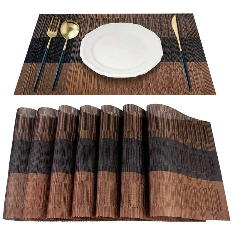 

Placemat, 8 Woven Vinyl Placemats Per Group, Bamboo PVC Insulation Mat Meal Suitable for Kitchen Table