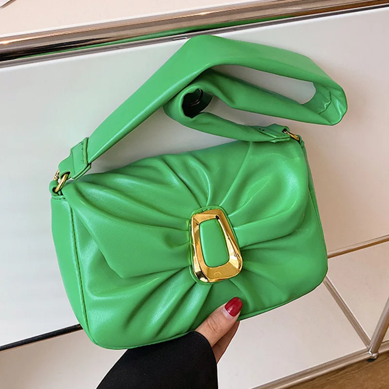 

Solid Pleated PU Leather Shoulder Crossbody Square Flap Bags For Women 2022 Women's Designer Small Handbag Trend Female Bag