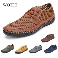 wotte new summer breathable mesh men casual shoes for comfortable handmade men lace up loafers male shoes big size 38 48