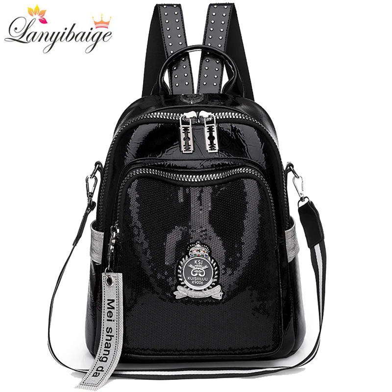Fashion Women Sequins Backpack 3 In 1 Lady Bookbag for Girls Female Travel Bagpack Shopper Shoulder Bag Large Capacity Rucksack