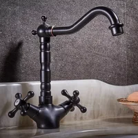Basin Faucets Black Antique Brass Double Cross Handle Bathroom Sink Faucet Tall Swivel Spout Bathbasin Vanity Mixer Taps 6712R