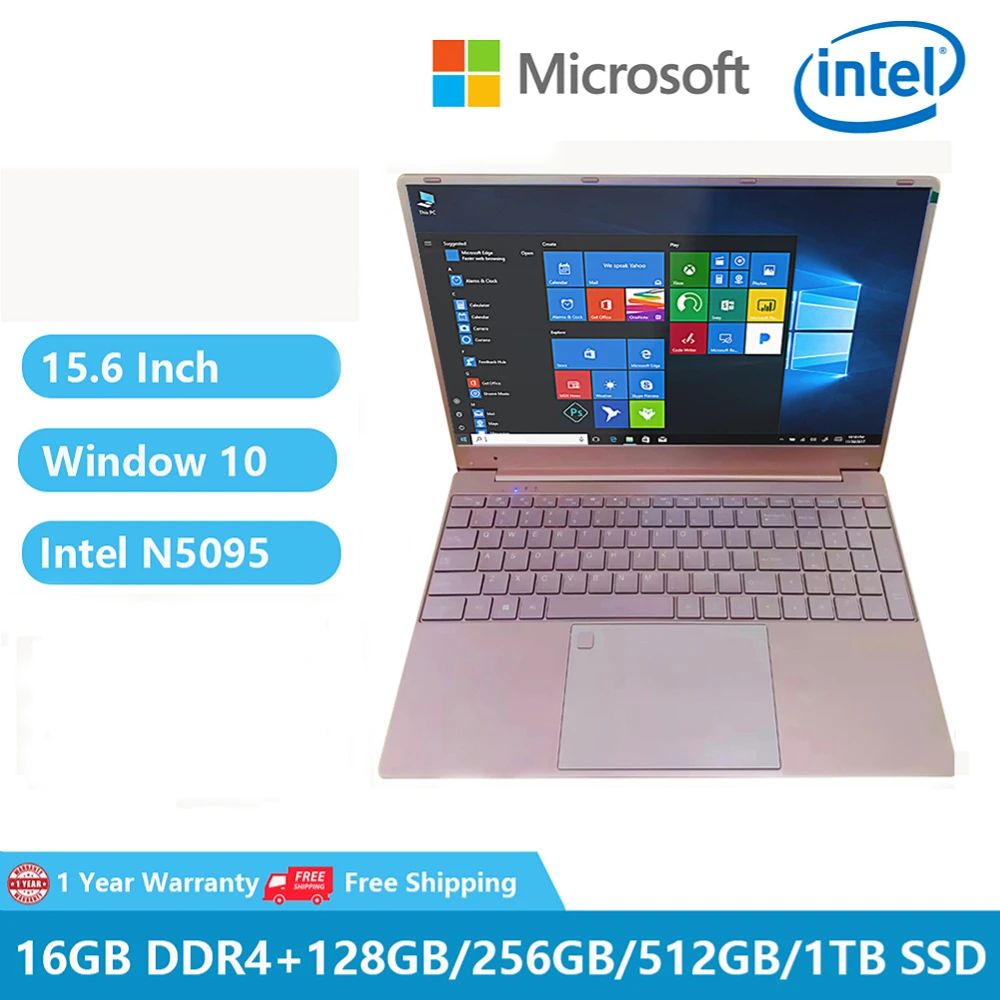 Woman Laptop Windows 10 Office Education Gaming Notebook Pink 15.6“11th Gen Intel Celeron N5095 16G RAM 1T Dual WiFi Narrow Side