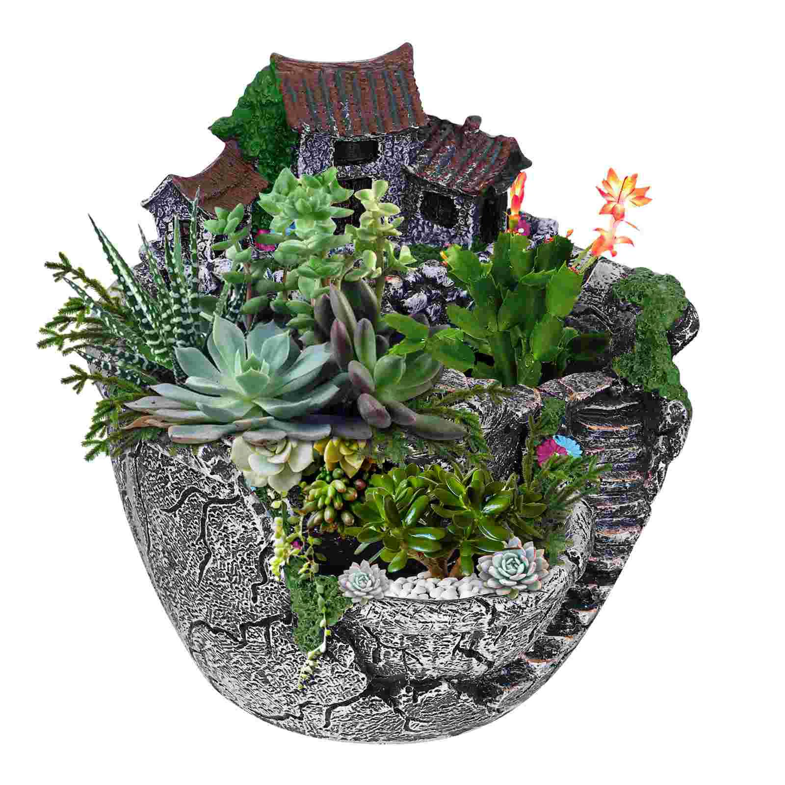 

OUNONA Plants Pot Micro Landscape Succulent Pot Creative Mini Size Fairy Garden Planter Home Garden Decoration