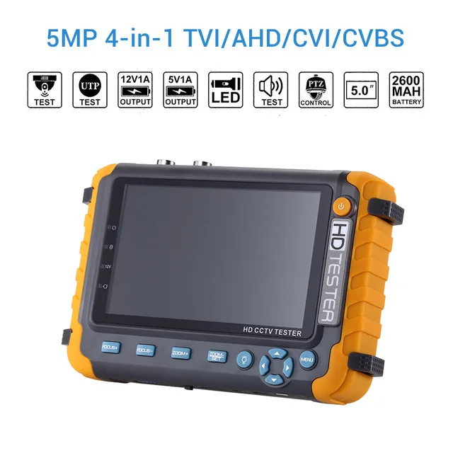 IV8W 5-дюймовый TFT LCD HD 5MP TVI AHD CVI CVBS Аналоговый тестер камеры видеонаблюдения монитор