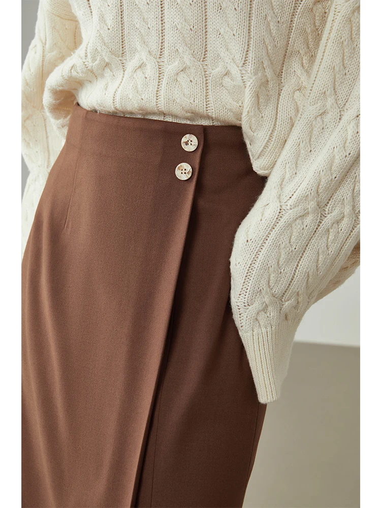 Женская шерстяная утепленная юбка FSLE с асимметричным разрезом