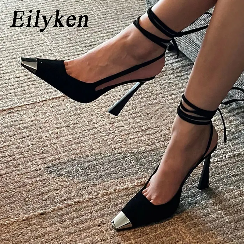 

Eilyken/Новое поступление 2023 года; Дизайнерские туфли-лодочки с перекрестной шнуровкой на щиколотке; Женские модные туфли на высоком каблуке с острым носком; Вечерние женские туфли для выпускного вечера
