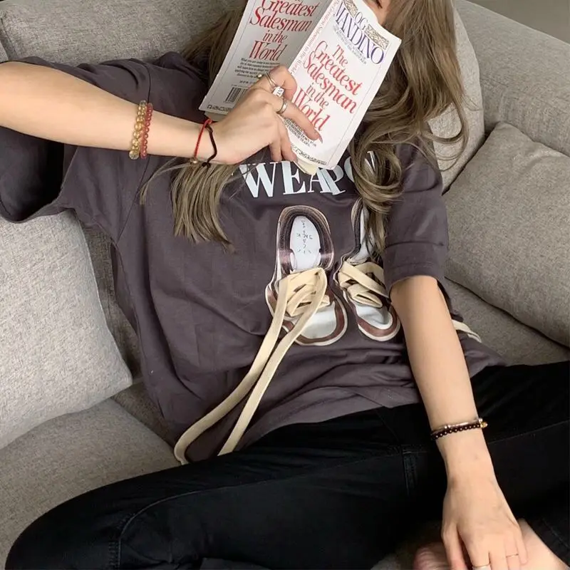 Свободная дизайнерская футболка в стиле Харадзюку женские парные модели топы