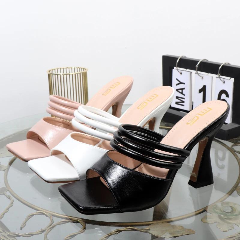 elegant Women shoes 2023 new summer square sexy high-heeled shoes with solid color and wild sexy plus size women's slippers