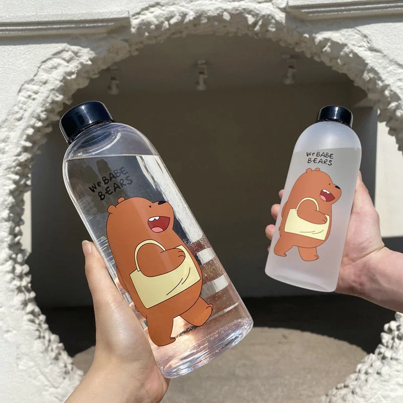 

Cute Panda Bear Cup 1000ml Water Bottles With Straw Transparent Cartoon Water Bottle Drinkware Frosted Leak-proof Protein Shaker