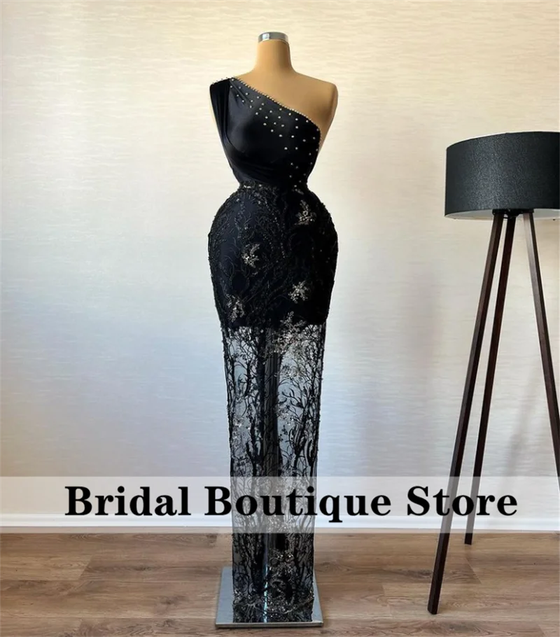 

Luxury Black Mermaid Evening dresse 2022 Pearls Appliques Beading Formal Wedding Party Gowns Robes De Soirée
