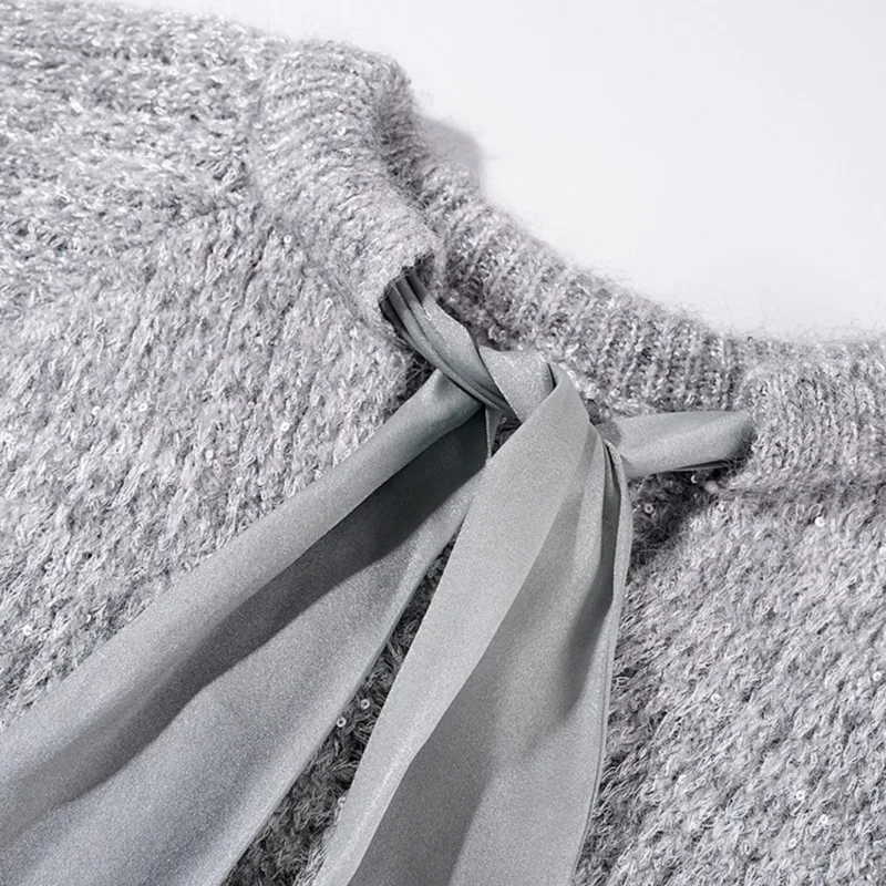 DEAT женский пуловер вязаный свободный на шнуровке с бантом и рукавами реглан