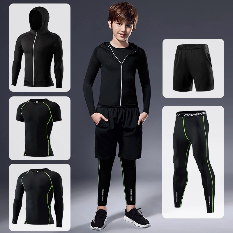 

5Pcs Kids Boys Tracksuit Gym Fitness Compression Sports Suit Clothes Teenager Running Jogging Sport Wear Exercise Workout Tights