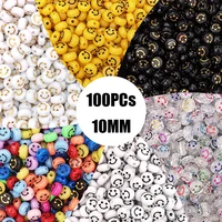100pcs 10mm mixed color smiling face beads for jewelry making acrylic loose spacer beads diy earrings bracelet accessories