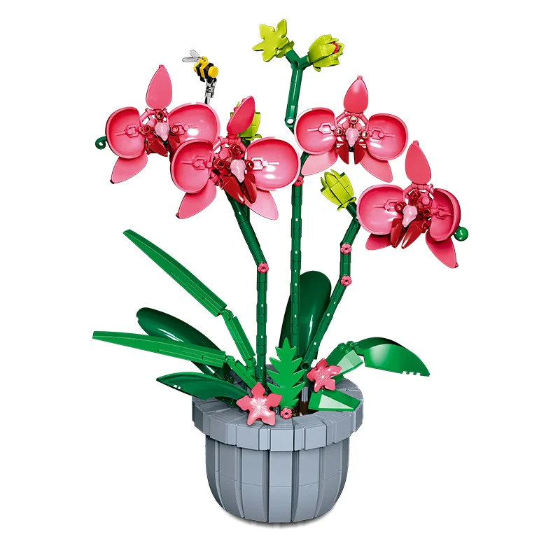 

City Creativity Pink Phalaenopsis Orchid Bonsai Home Decoration Building Blocks Bricks Toys Christmas Gifts