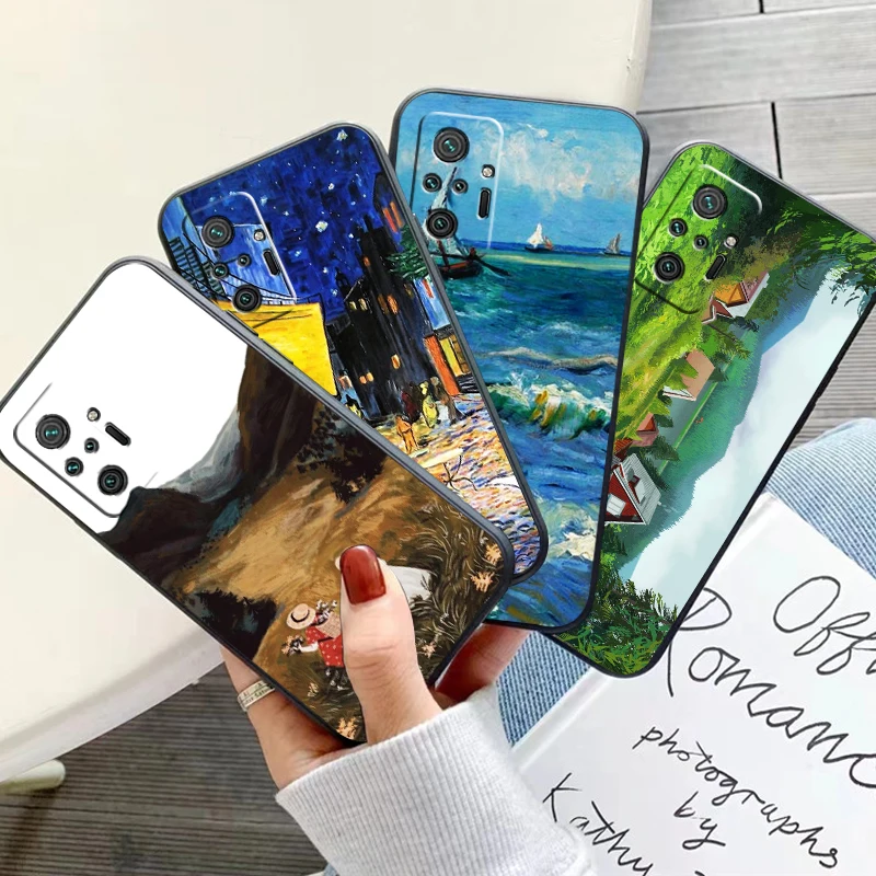 

Vintage Landscape Oil Painting Phone Case For Xiaomi Redmi Note 10 10X 10T 10S 9 9T 9A 9C 9S 9 Pro Soft Silicone Cover Black