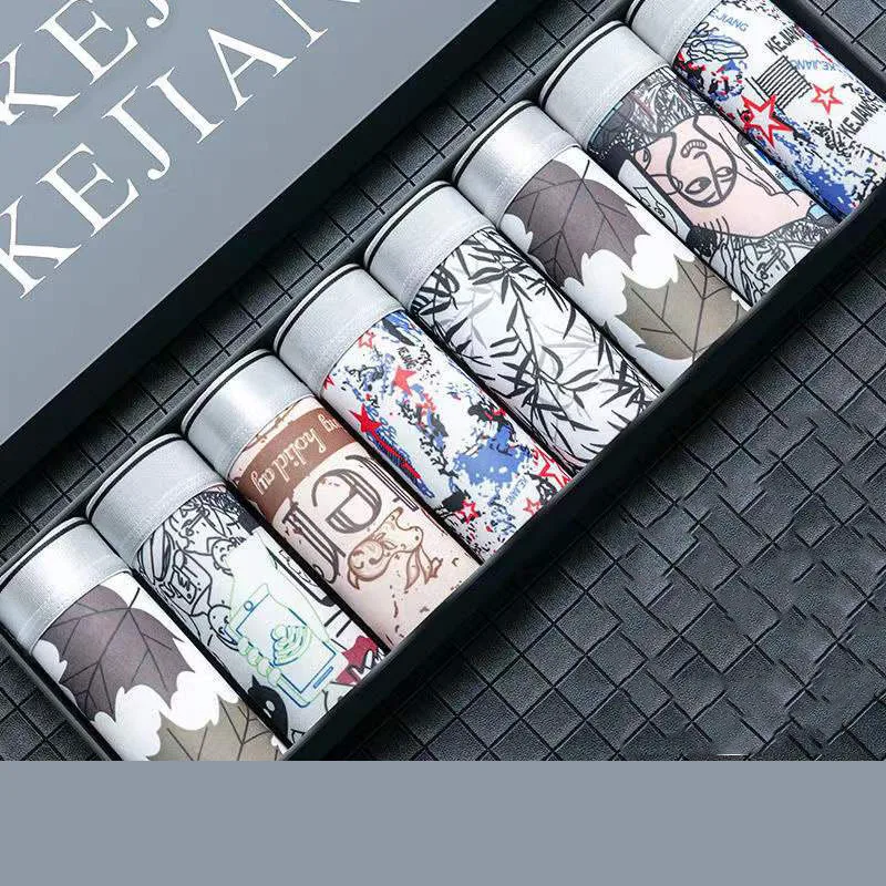 8Pcs/LotMen's Ice Silk Underwear Oversized Loose Breathable Boxer Shorts Summer Thin Plus Size 6xl Men's Underpants