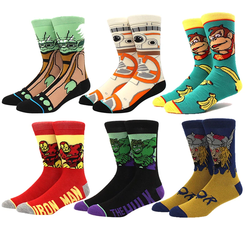 6 Pairs New High Quality Combed Cotton Men Socks Women Happy Fashion Novelty Skateboard Crew Casual Funny Socks for Men
